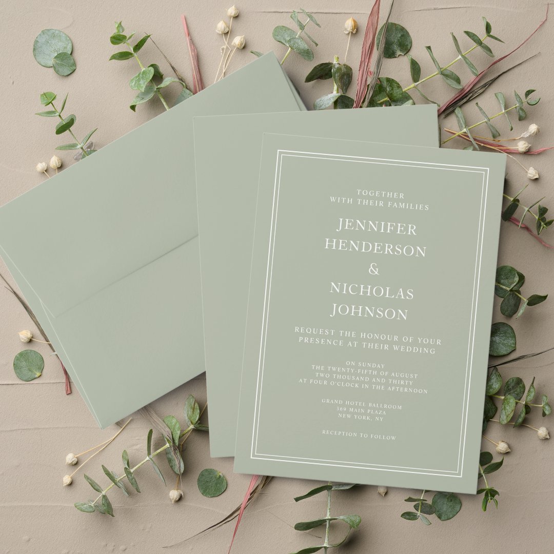 Modern Elegant Formal Sage Green Wedding Invitation | Zazzle