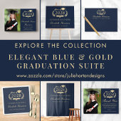 Elegant Script Photo Blue Gold College Graduation Announcement