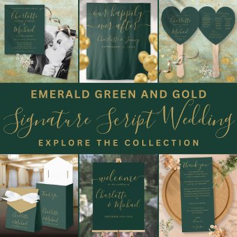 All In One Emerald Green Gold Script Wedding Invitation | Zazzle