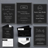 Modern Black And White Monogram Elegant Wedding All In One Invitation ...