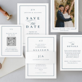 Elegant Navy Blue Wedding Monogram Invitations