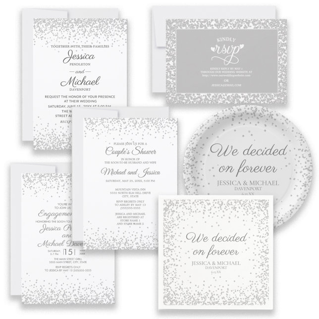 Silver Utensils on Shimmery White Invitations