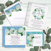 Watercolor Floral Blue White Hydrangea Rustic Wood Invitation