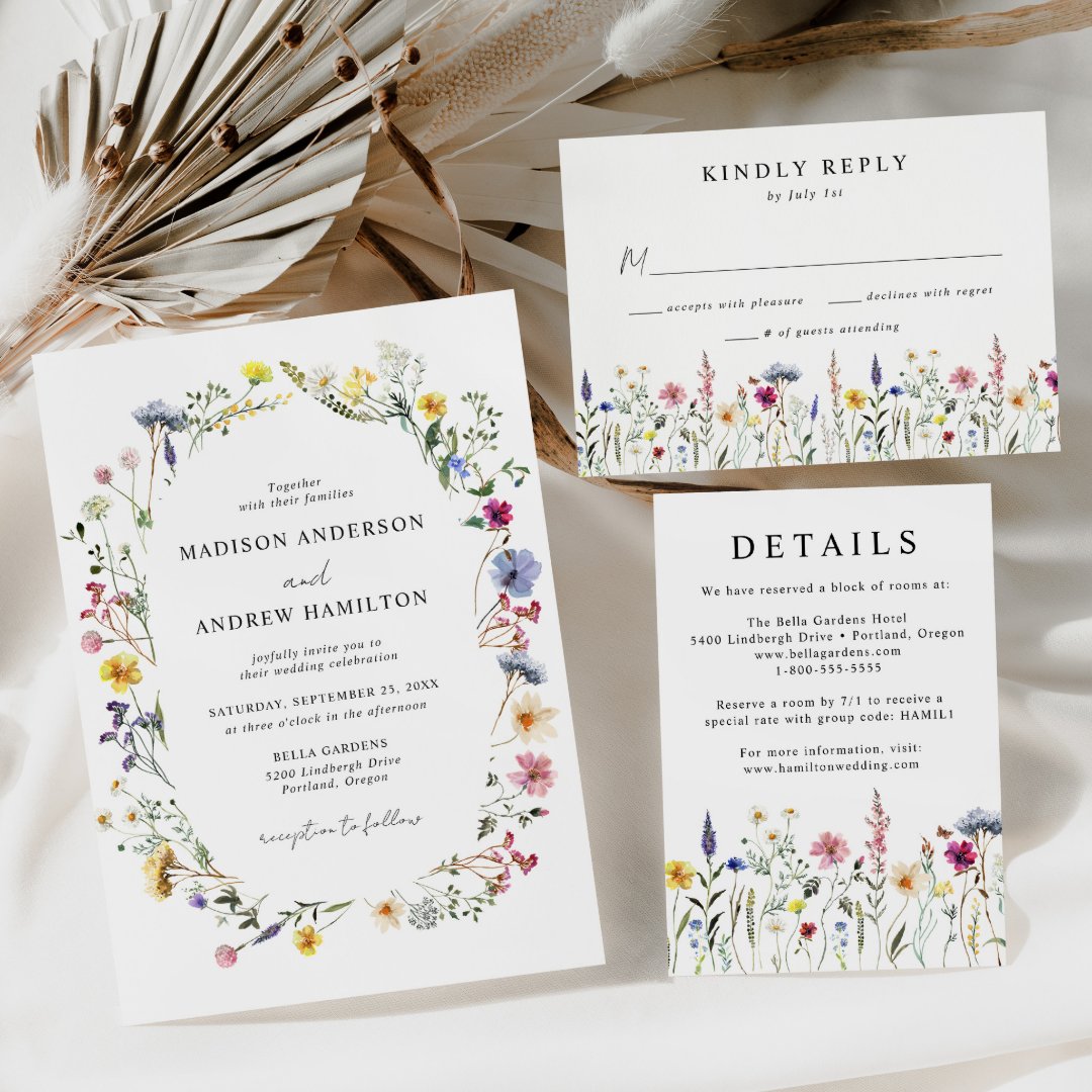 Elegant Wildflower Meadow Blush Pink Wedding Invitation | Zazzle