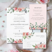 Elizabeth Elegant Pink Flowers Catholic Wedding Invitation