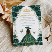 Chic Quinceañera Emerald Green Floral Butterfly In Invitation