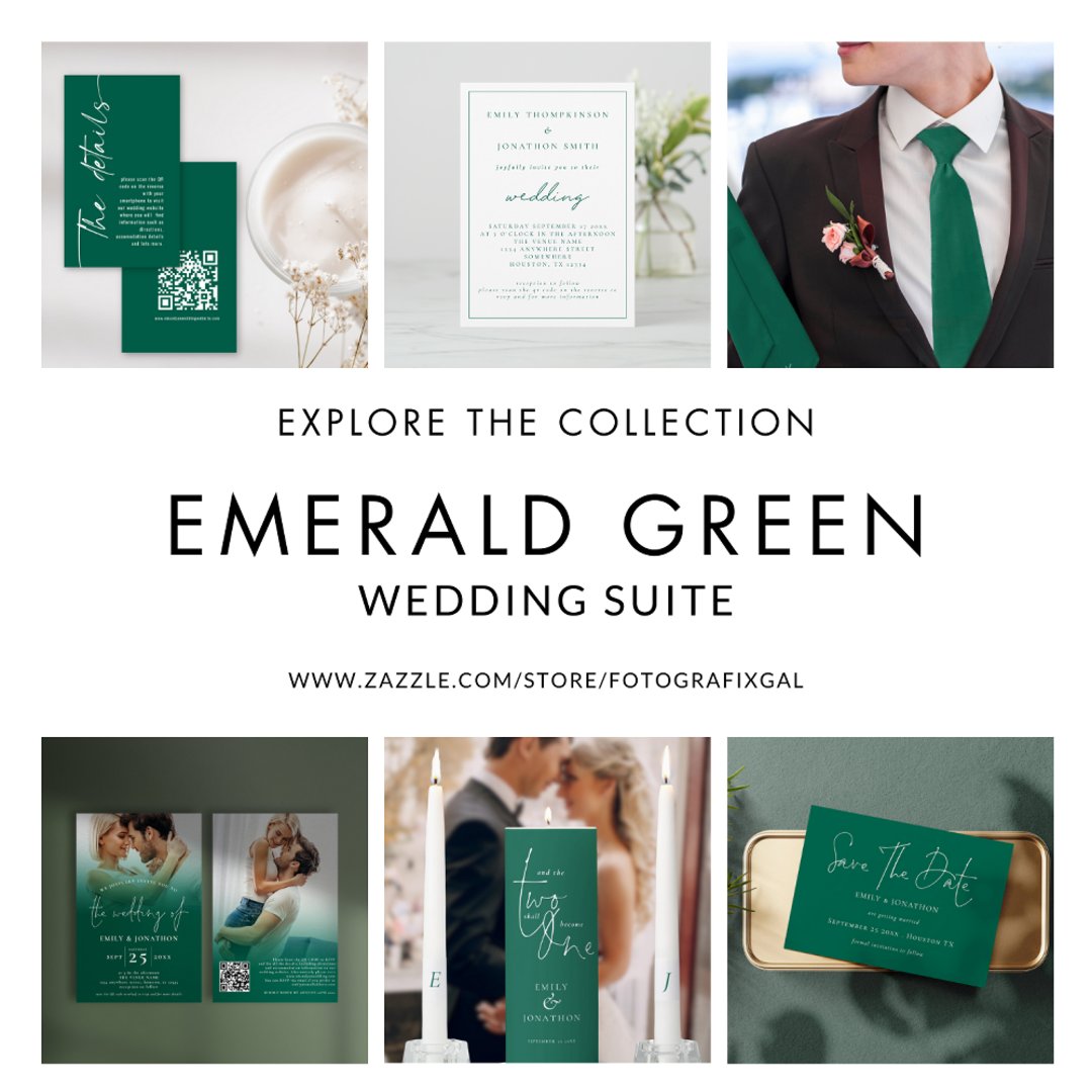 2 Photo Overlay Script QR Emerald Green Wedding Invitation | Zazzle