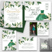 Emerald Greenery White Peony Quinceanera Princess Save The Date
