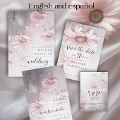 Español English Pink Daisies Margaritas Rosas Tri-Fold Invitation