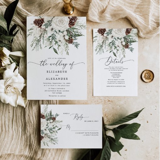 Evergreen elegant winter wedding invitation | Zazzle