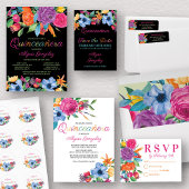 Fiesta Flowers Watercolor Floral White Quinceanera Invitation