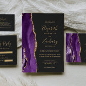 Modern Purple Gold Agate Dark Save the Date Card