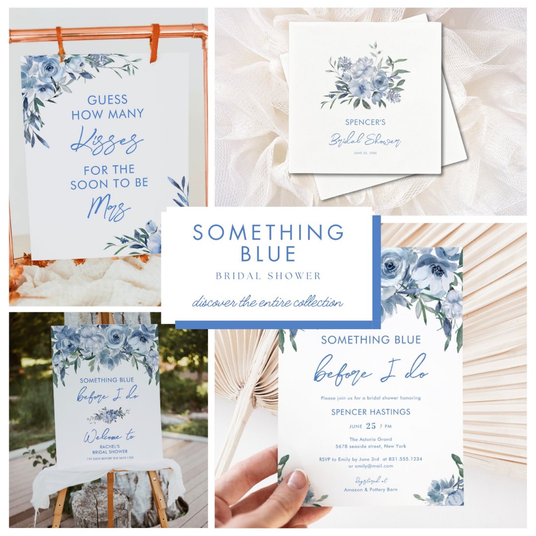 Elegant Dusty Blue Floral Bridal Shower Thank You Card | Zazzle