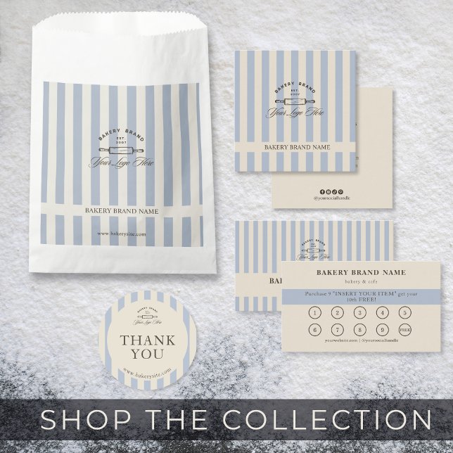 Vintage French Blue Bakery Business Logo Branded Medium Gift Bag