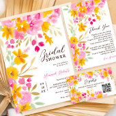 Garden yellow pink floral watercolor bridal shower invitation