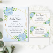 Modern Geometric Blue Hydrangea Bridal Shower Invitation