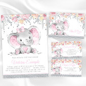 Girl Pink Gray Elephant Diamond Baby Shower Invitation