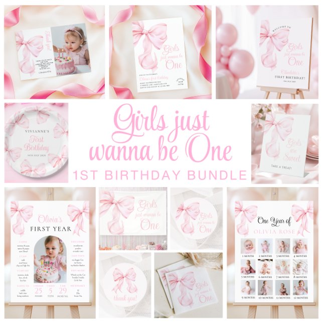 Pink Bow First Birthday Girl Welcome Sign