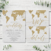 Gold World Map Destination Save the Date Announcement Postcard (Personalise this independent creator's collection.)