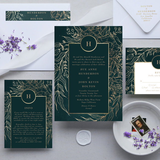 formal fancy monogram Foil-Pressed Wedding Invitations by Phrosne