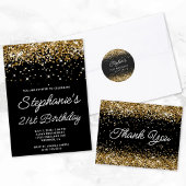 Faux Sparkly Gold Glitter Black Invitation