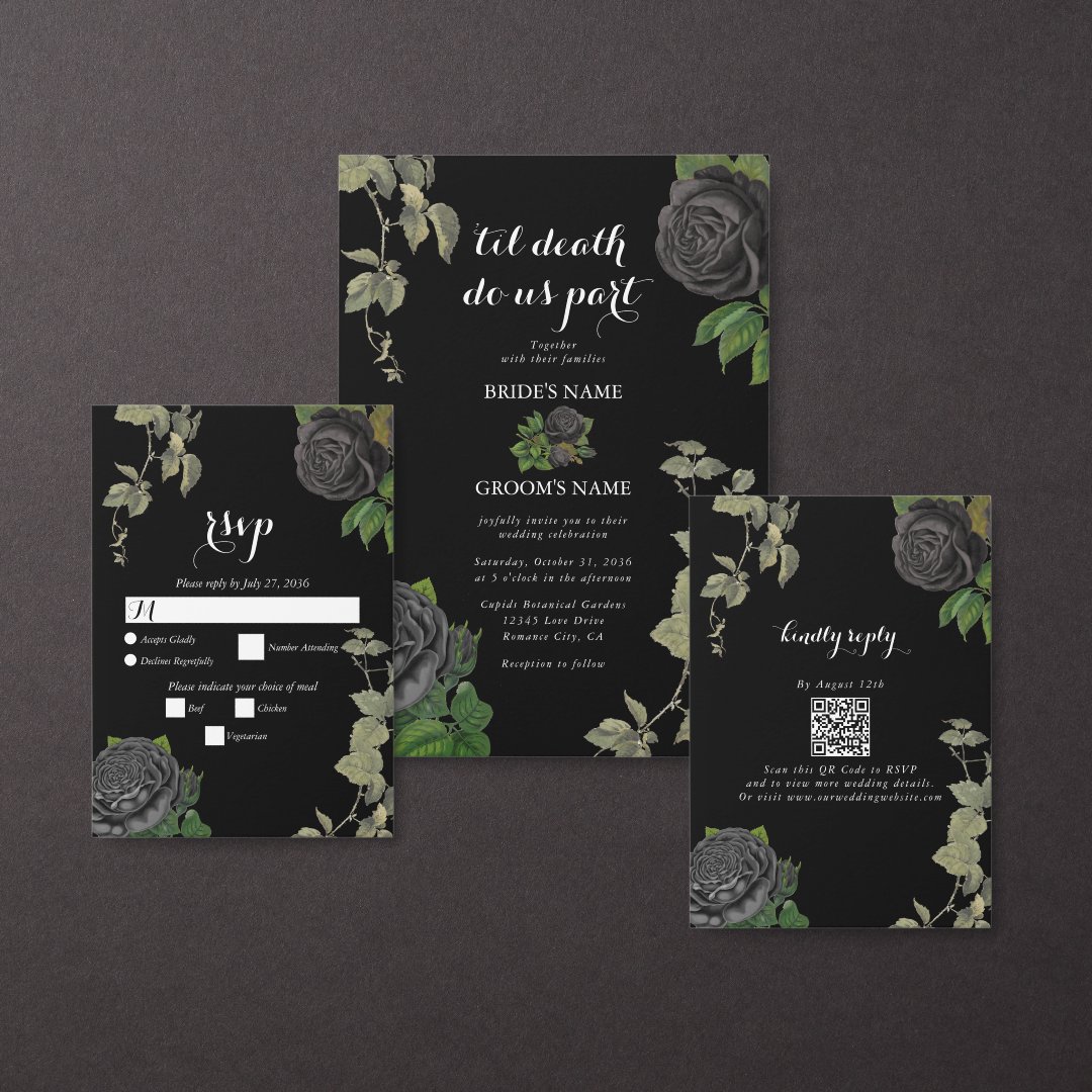 Gothic Halloween Black Roses Wedding Invitation | Zazzle
