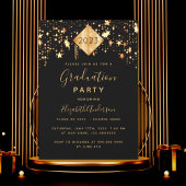 Graduation party black gold star budget invitation flyer