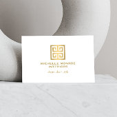 Elegant Greek Key Designer Logo Gold/White Business Card