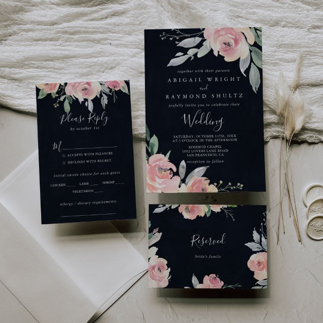 Blush Floral discount Wedding Invitation Suite - Modern Floral - Watercolor Leaves Foliage