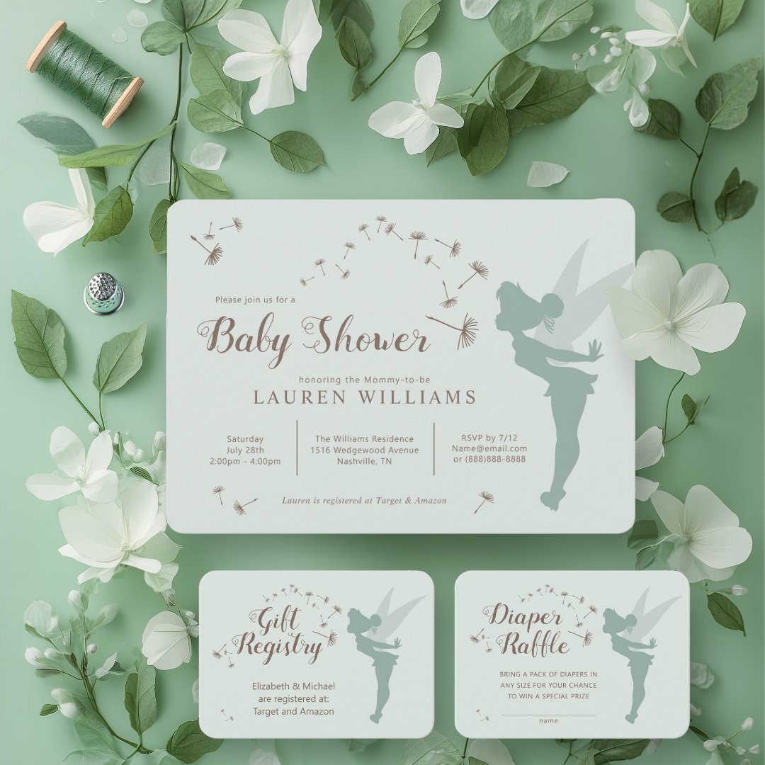 Green Tinker Bell Girl Baby Sprinkle Invitation | Zazzle