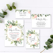 Eucalyptus foliage pink gold girl sip and see invitation