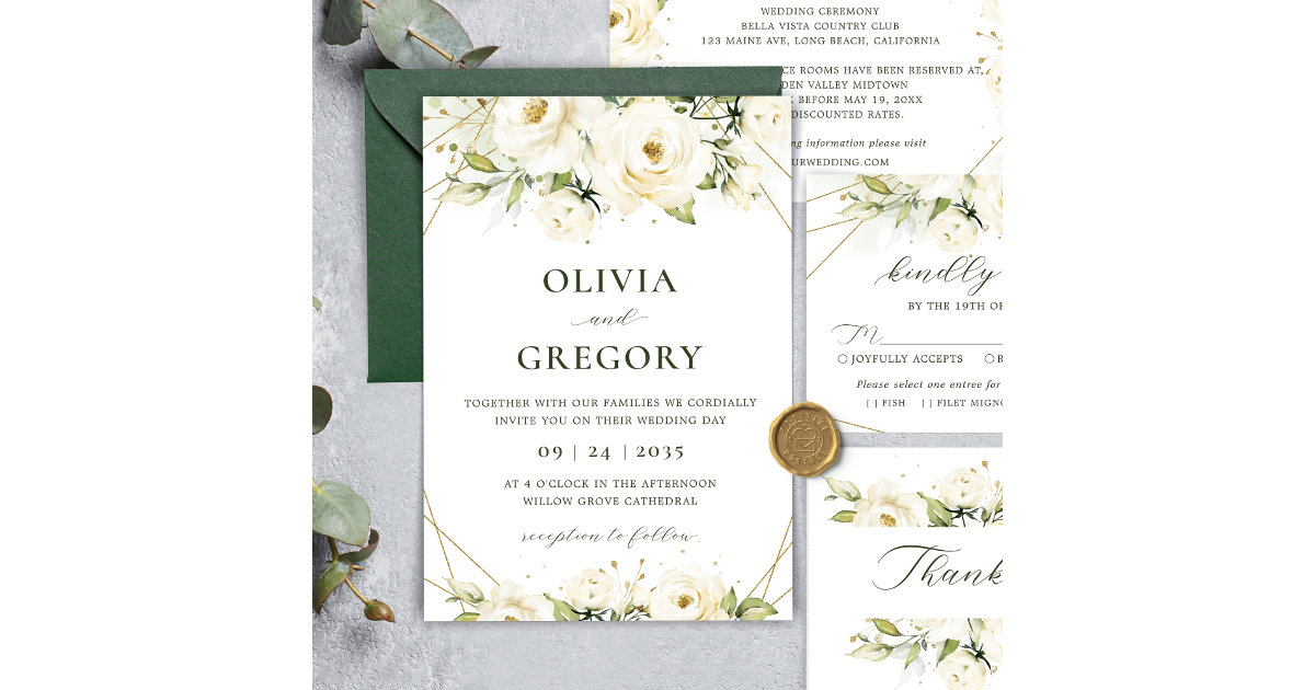 White and Black Greenery Wedding Envelope Stickers, Zazzle