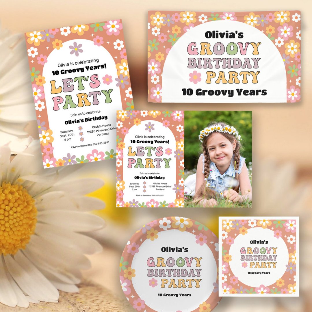 Let's Get Groovy Girl's Hippie Birthday Party Invitation | Zazzle