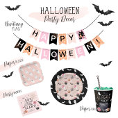 Fun Halloween Pink & Orange Pumpkin Spider Web Bat Paper Plates