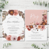 Peach, Burgundy Blush Floral Wedding Tear Off RSVP All In One Invitation (Personalise this independent creator's collection.)