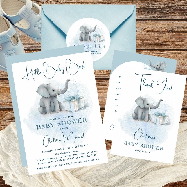 Baby Elephant Hello Baby Boy Blue Baby Shower Banner Zazzle