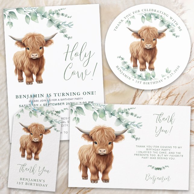 Highland Cow Boho Greenery Farm Animal Birthday Foam Board