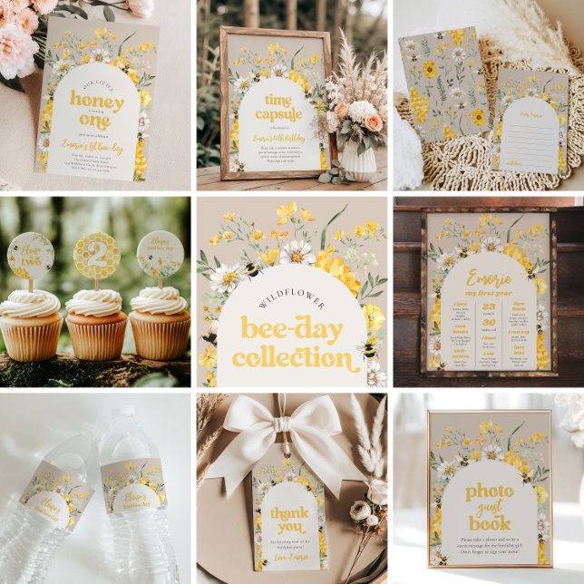 Yellow Wildflower Bee First Birthday Invitation