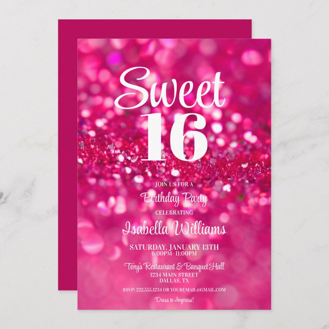 Hot Pink Glitter Glam 13th Birthday Invitation | Zazzle