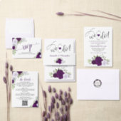Deep Purple Elegant Lavender & Plum Roses Wedding Invitation (Personalise this independent creator's collection.)