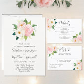 Blush Pink Roses Modern Floral Wedding All In One Invitation