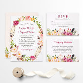Rustic Boho Feather Floral Wreath Wedding Favor Classic Round Sticker