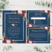 Elegant Burgundy Floral Navy Blue Bridal Shower Invitation (Personalise this independent creator's collection.)