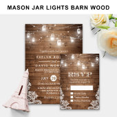 Mason Jars Lights Rustic Wood Lace Bridal Shower Invitation