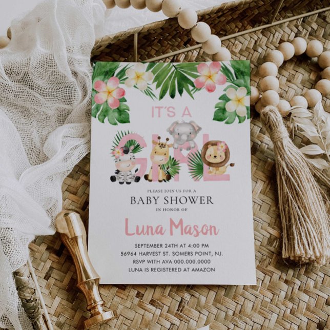 Jungle Safari It's A Girl Baby Shower Invitations Zazzle