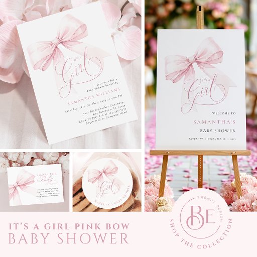 It’s a Girl Pink Bow Baby Shower Invitation | Zazzle