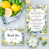 Lemon Botanical Blue Tile Bridal Shower Welcome Pedestal Sign