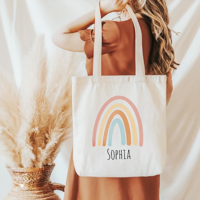 Girls Cute Boho Watercolor Rainbow and Heart Kids Tote Bag Zazzle