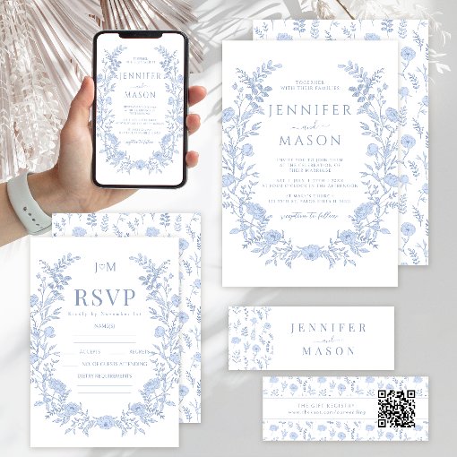 Elegant classic blue floral wedding seating chart Zazzle