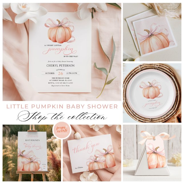 Little Pumpkin on the Way Pink Bow Baby Shower Invitation